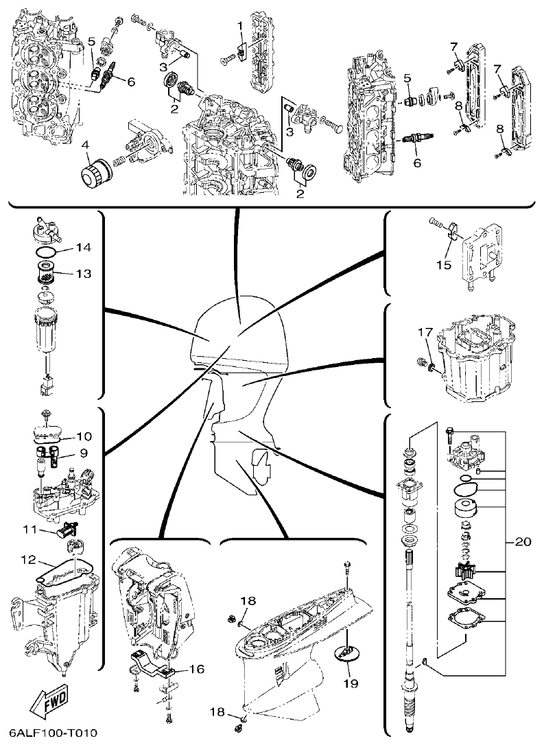 Yamaha F200BET, FL200BET SCHEDULED SERVICE PARTS parts diagram